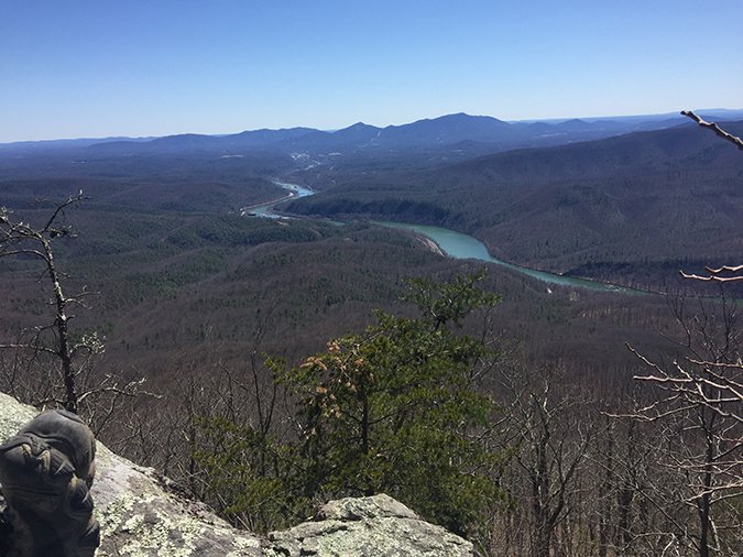 The view from Fullers Rocks onto the James River and, beyond on the horizon, Apple Orchard Mountain.