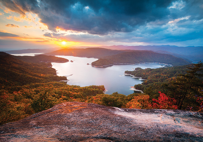 Sunset over the northern end of South Carolina’s Lake Jocassee, taken during the peak of autumn colors in early November. From the photographer: “This shot was from the popular Jumping Off Rock overlook off of Horse Pasture Road in the foothills of the Blue Ridge Mountains.