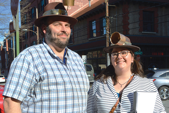 Jimmy MacKenzie, left, and Sarah Giavedoni are the guides for the Asheville Lit Tour, which touts the legendary authors of western North Carolina.