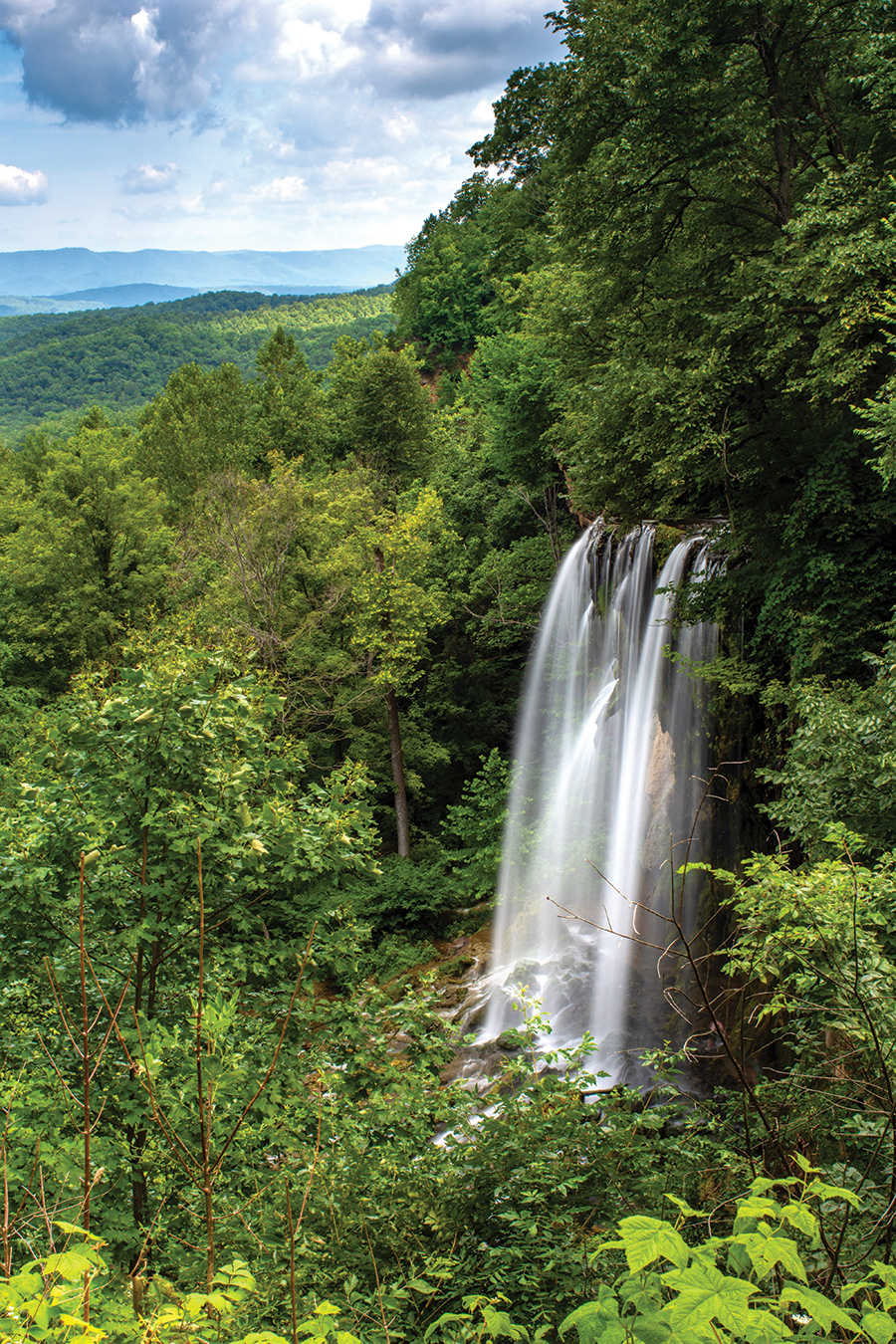 Falling Springs Falls, just off U.S. 220 in Virginia’s Allegheny Highlands, is an 80-foot falls surrounded by mountain views.