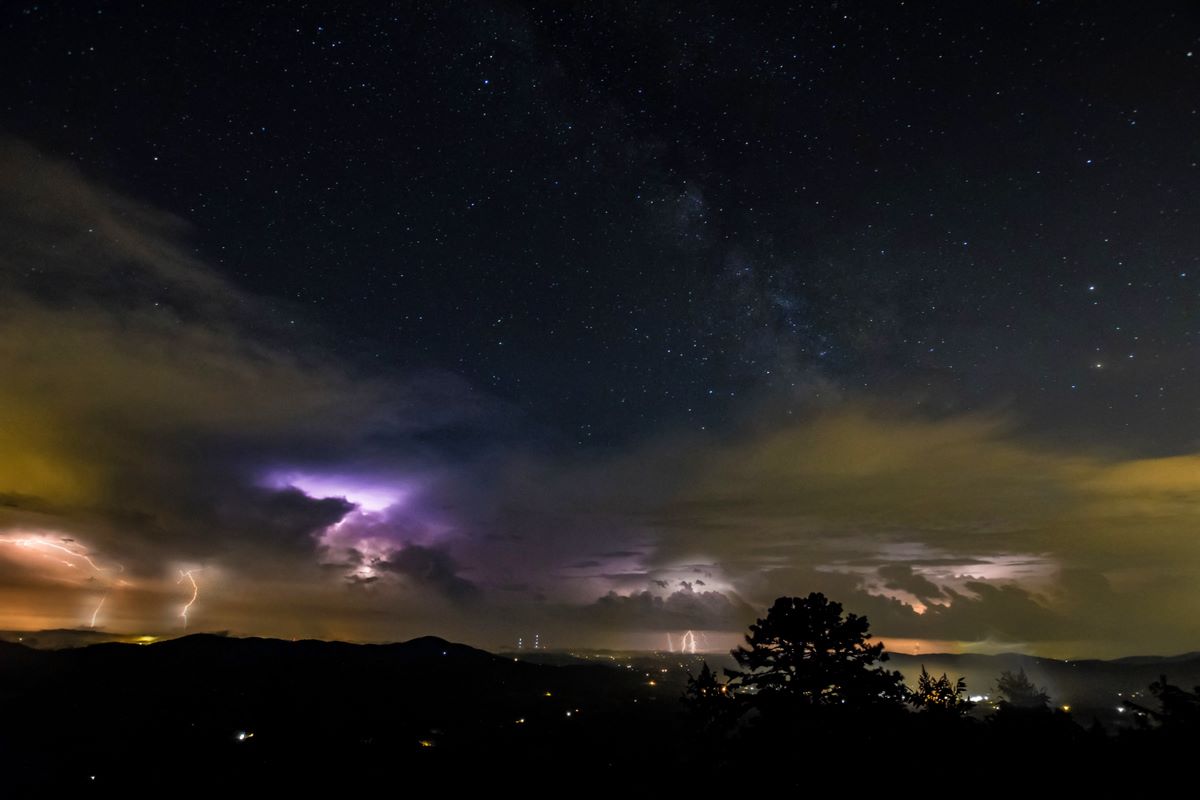 Lightning Under the Stars - Strong summer storms developed over the Blue Ridge mountains in Central Virginia Last week. This is the view from the Parkway as the pound Lynchburg, Virginia.