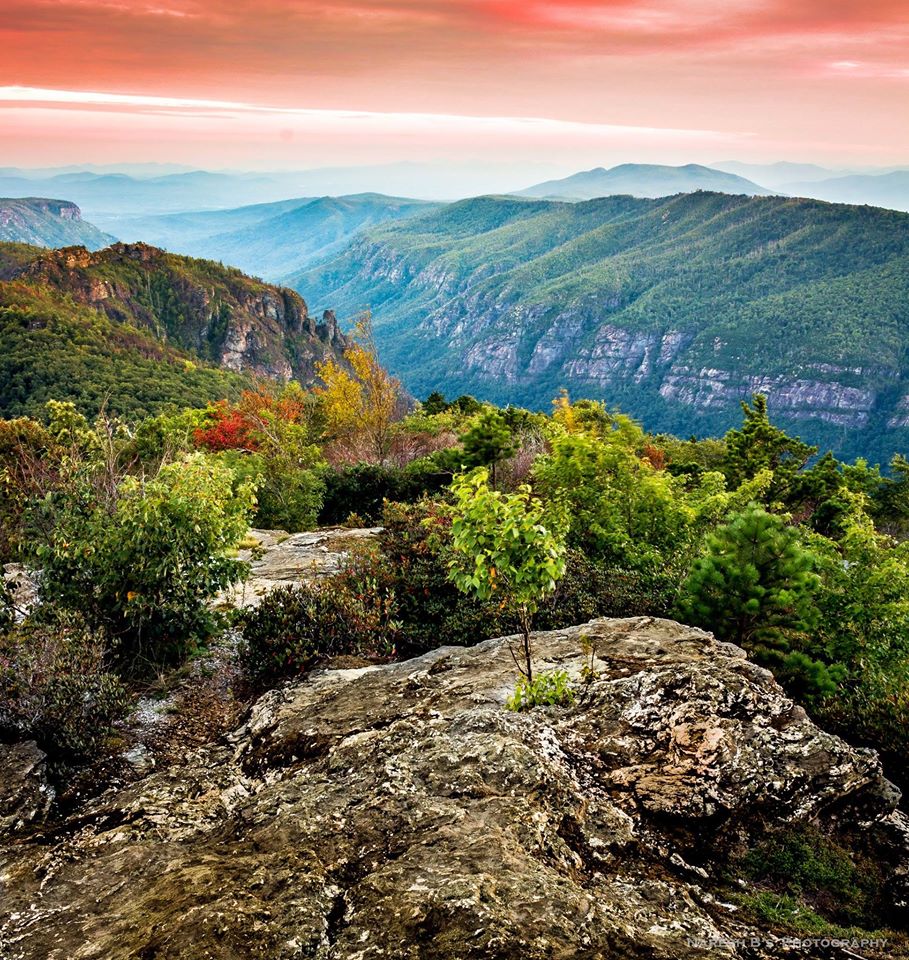 A view of Hawks Bill Mountain from the top of Table Rock Mountain. Pisgah National Forest, North Carolina.