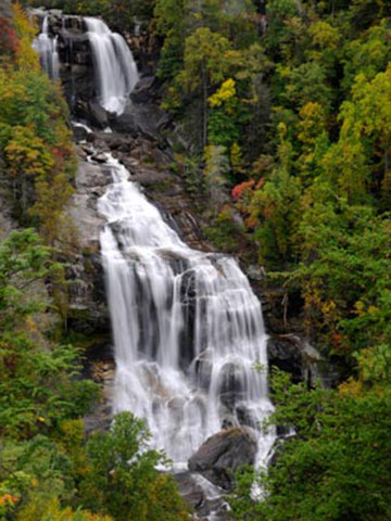 Whitewater Falls drops 411 feet in North Carolina’s Nantahala National Forest.