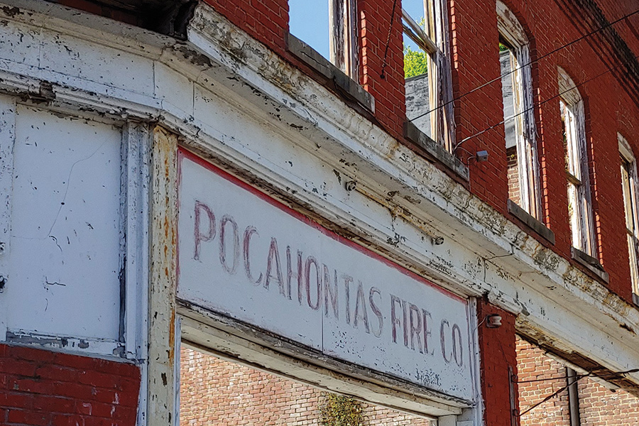 Once the Pocahontas fire station, the structure is now merely a brick frame.