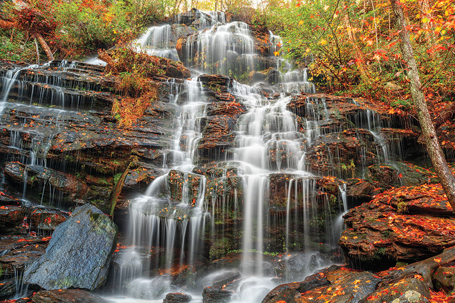 Issaqueena Falls, near Walhalla, South Carolina, is a 100-foot cascade in the Oconee District of the Sumter National Forest.