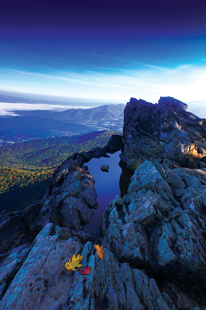 An early, autumn morning hike to Little Stony Man summit takes you to breathtaking views against an almost 360-degree horizon.  (Shenandoah National Park, Skyline Drive Milepost 40, Virginia)