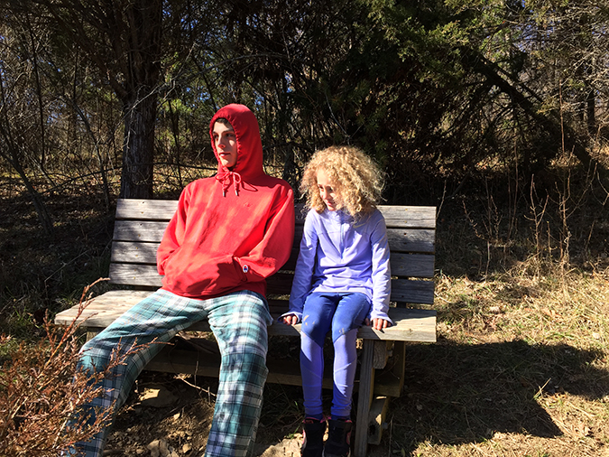 Ava took advantage of every bench on the trail; Aden graciously joined her on most of them.