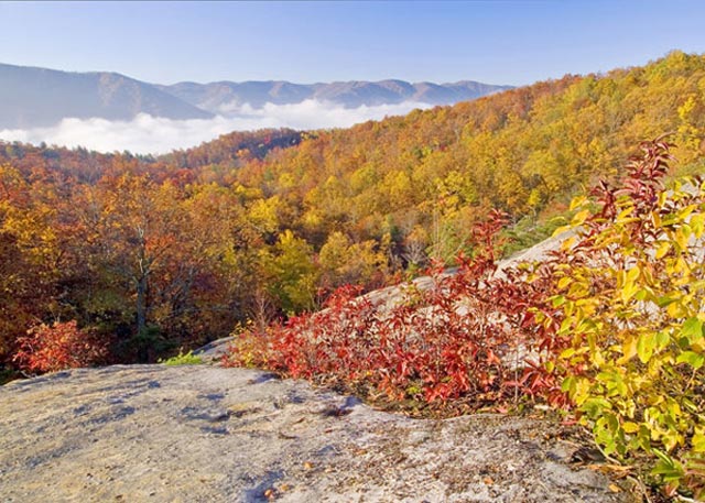 The view is from Raven Rock, a destination for hikers; Black Mountain is visible in the distance.