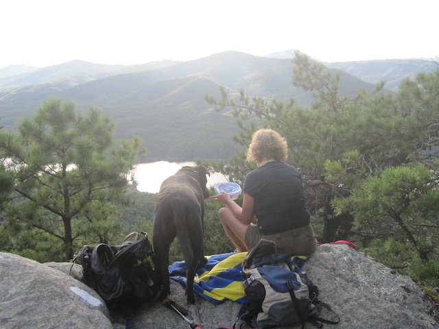 Cookie and Gail at AT overlook of Carvins Cove, 9/22/13.