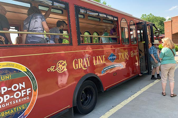 Enjoying a Gray Line Trolly Tour in Asheville, N.C.