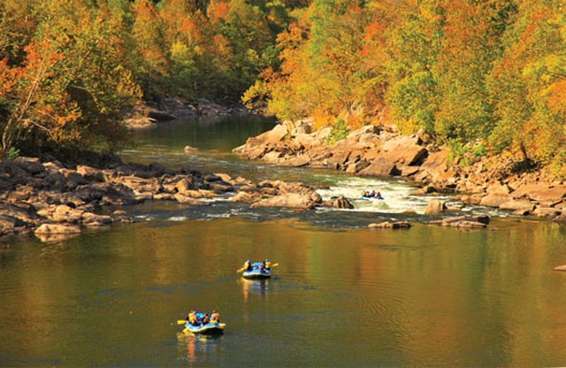 Rafters float the New River Gorge near Fayetteville.