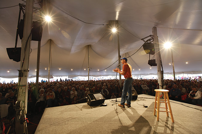 Noted storyteller Bill Lepp speaks to a spellbound crowd at the National Storytelling Festival in Jonesborough, Tennessee.