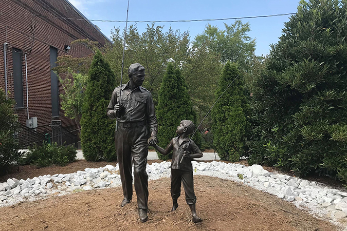 The Andy and Opie statue at The Andy Griffith Museum in Mount Airy, North Carolina