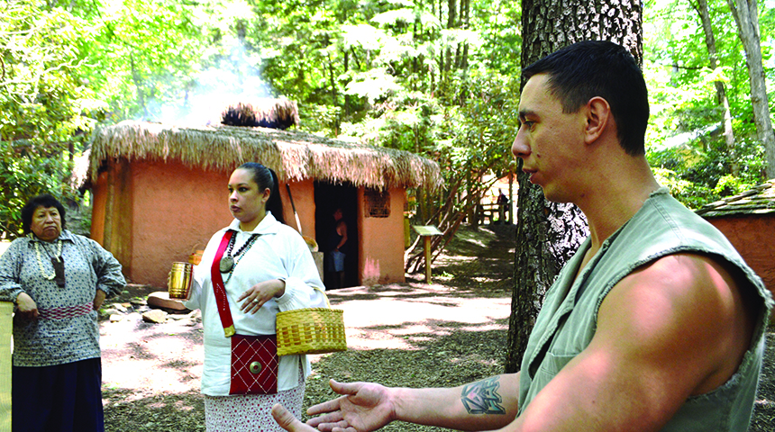 Jeremy Arch talks about the Oconaluftee Indian Village. The village stands adjacent to a playhouse hosting summer productions of the outdoor drama “Unto These Hills."