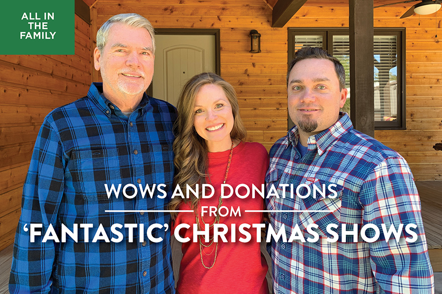 From left to right: Keith Glover, Mikki Glover Hale and Josh Glover. Collectively, they may well be the first family of outdoor Christmas displays.