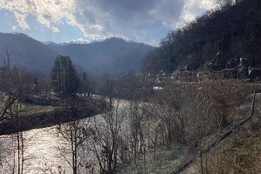 The Tug River flows the length of Matewan between West Virginia and Kentucky.