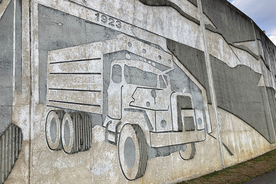 Etchings along the Matewan Flood Wall Walking Path tell the town’s story.