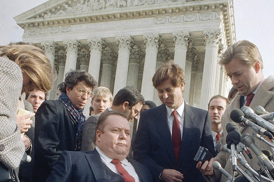 The Hustler Magazine v. Falwell trial in Roanoke, Virginia, in 1984, reached a final verdict at the Supreme Court in 1988.