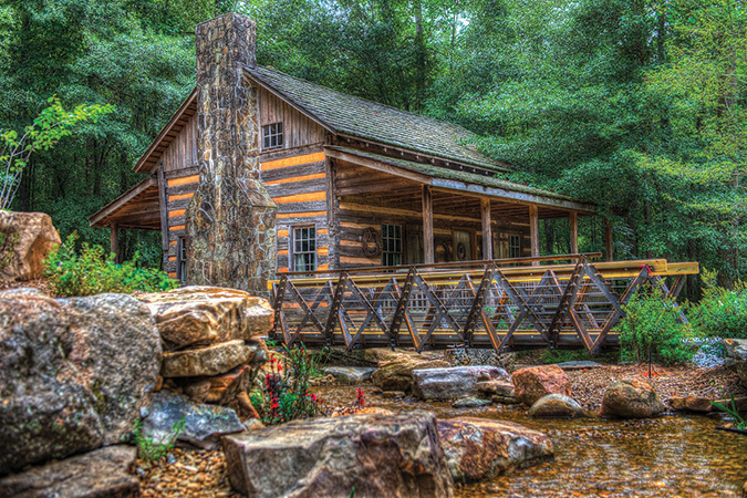 The restored Hunt Cabin, on the grounds of the garden, was originally built around 1826.