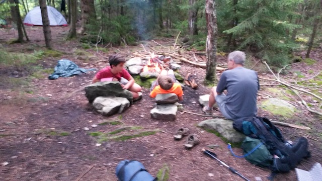 Aden, Matthew and Kurt around the campfire on Dolly Sods, August 2014