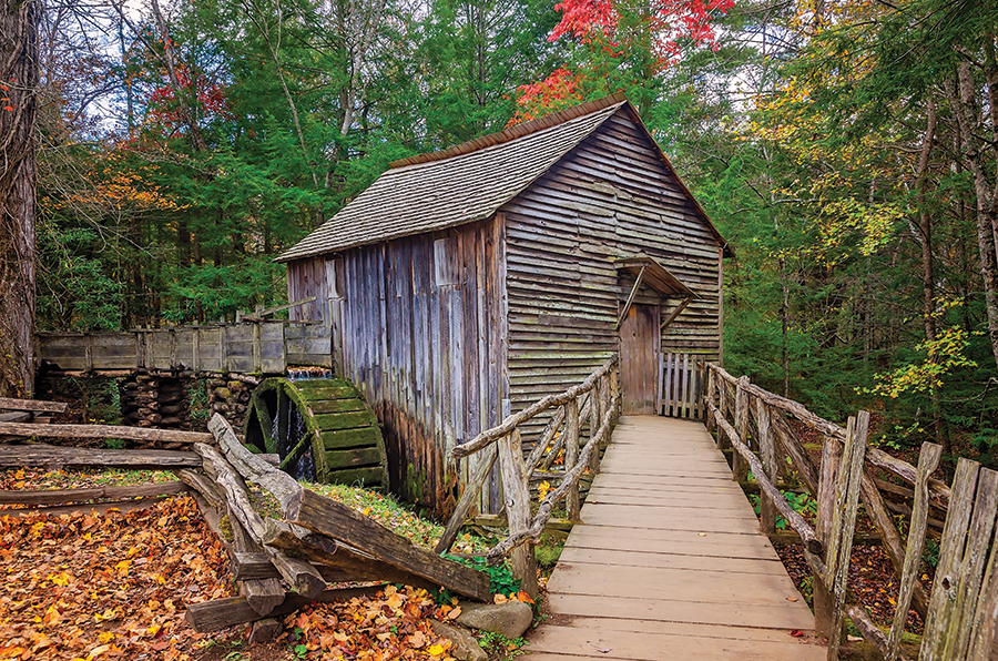 At the John Cable Grist Mill in Cades Cove, volunteer millers grind corn and wheat.