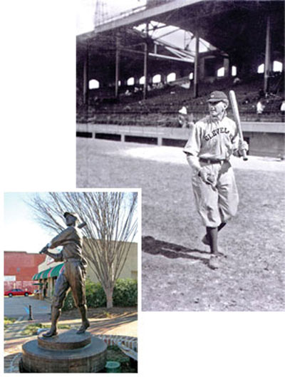 Shoeless Joe. Above. Before playing for the White Sox, he was a Cleveland Nap starting in 1910. Above Left. A statue in Greenville remembers him today.