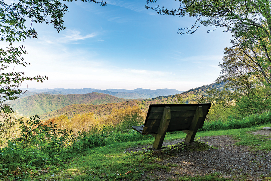 Heintooga Overlook offers views of Mount LeConte and Clingmans Dome.