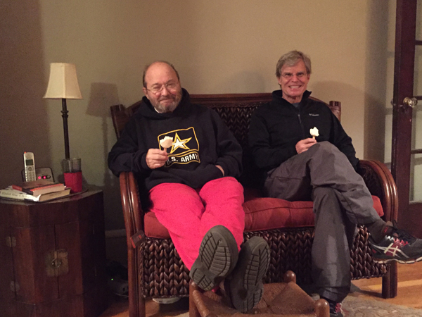 Brothers Eric and Kurt enjoying, no not ice cream, but healthy yogurt, see.