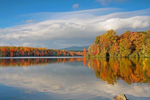 North Carolina’s Price Lake’s 2.3-mile loop trail offers consistently beautiful leaf color.