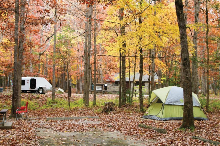 Camping spots in Cades Cove Campground are forested with an all-weather stream and trails close by.