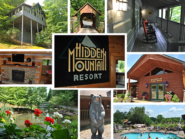 A collage of cabin photos for Hidden Mountain Resort in Tennessee | Blue Ridge Country
