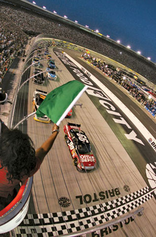 A race begins at the Martinsville Speedway in Virginia.