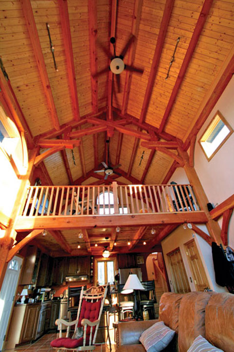 The great room in David Fason and Diane Jackson's Floyd, Va. home soars 20 feet up at its highest.