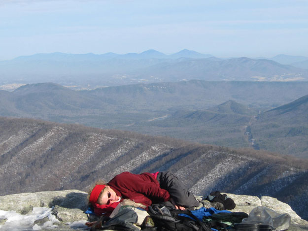 Tinker Mountain, a little nub of Brushy Mountain just above the skinny end of Carvins Cove, Tinker Mountain again after its turn westward, Read Mountain and – against the skyline –the Peaks of Otter.