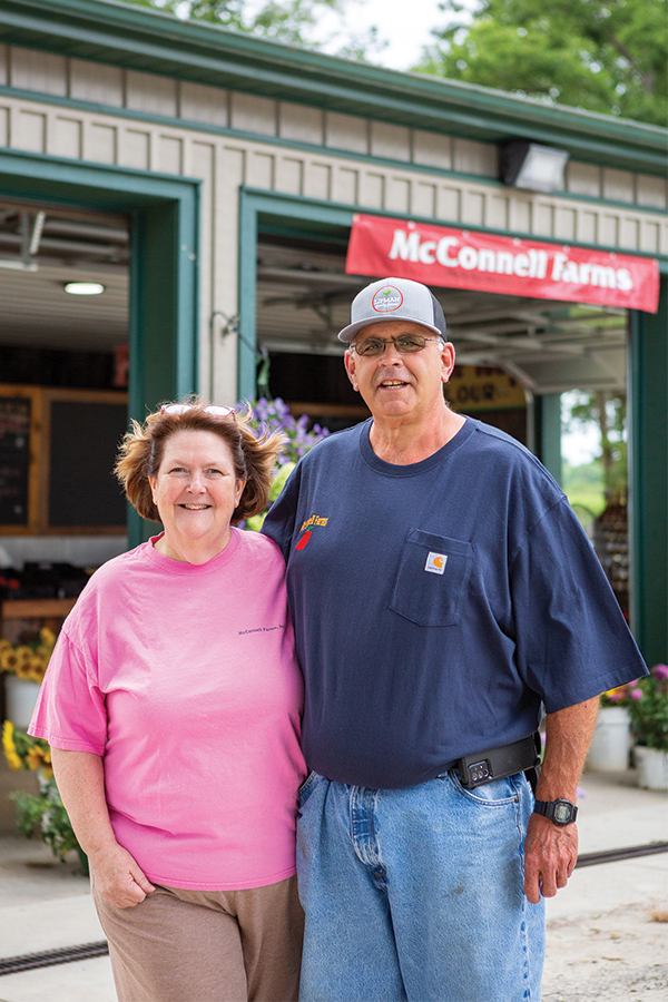 Danny McConnell, here with wife, Kathryn, offers a great variety in the farm store, including produce, fritters, fig products and ice cream.