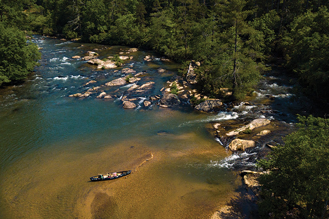 The Chattahoochee River begins its flow in north Georgia, on the way to the Gulf of Mexico.