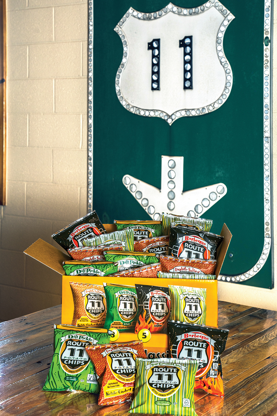 An old U.S. 11 highway sign hangs in the company’s visitor center.