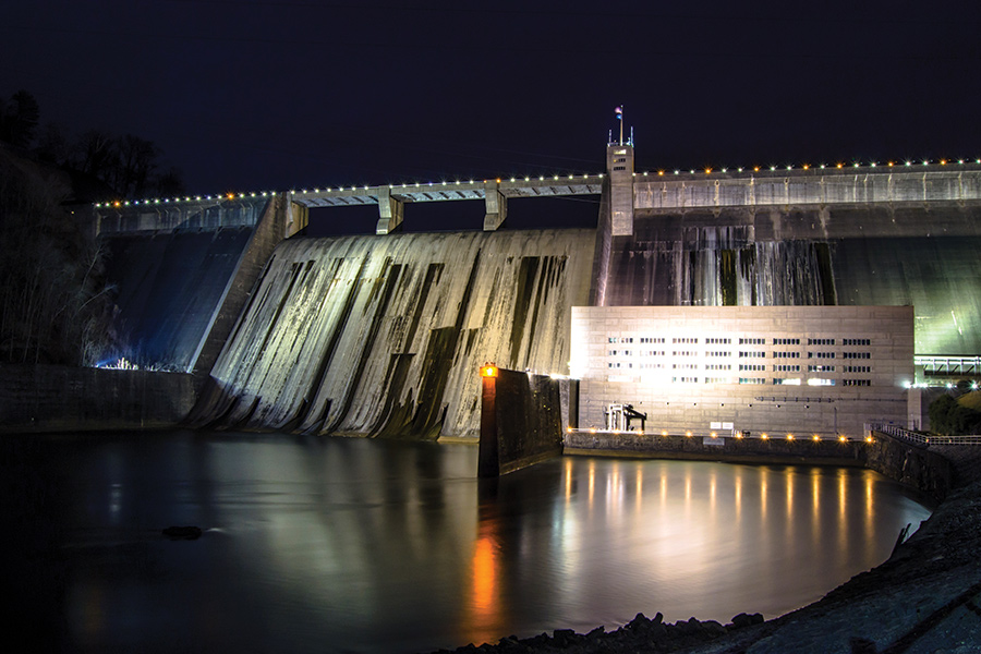 Norris Dam, along Tennessee’s Norris Freeway, is the first hydro-electric, flood-control dam in the TVA system.
