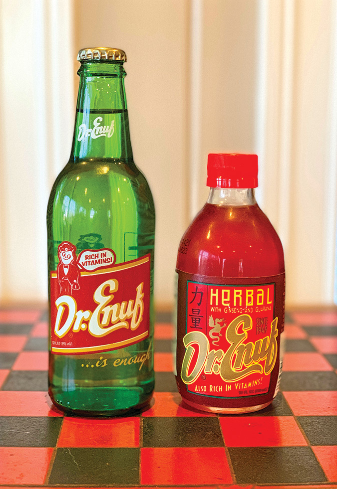 The original Dr. Enuf lemon-lime flavor was joined by a cherry version with ginseng in 2002.