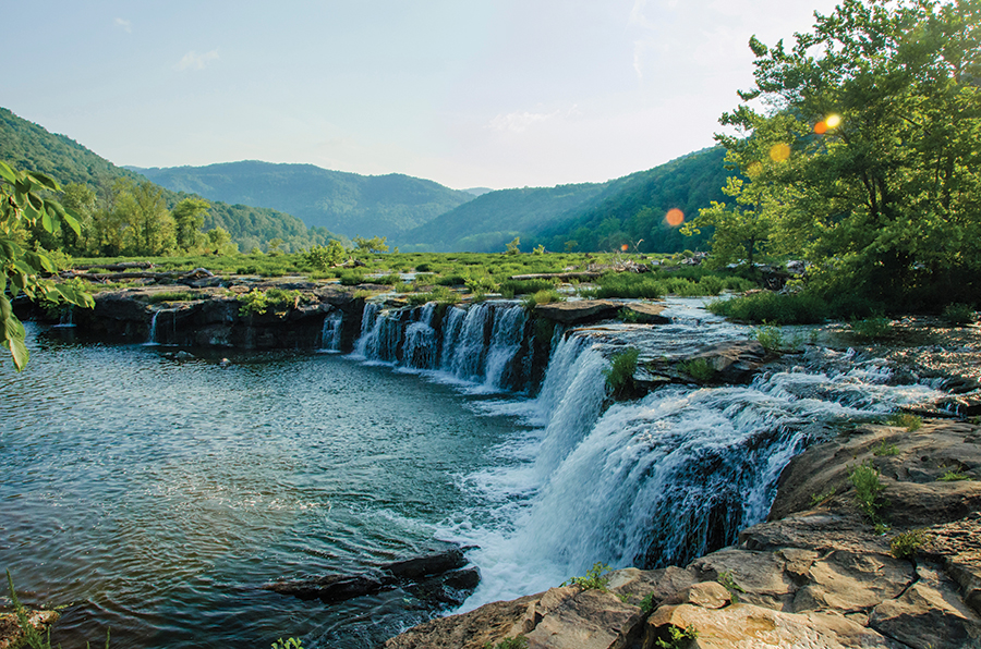 New River’s Sandstone Falls can be viewed up close and personal from an island observation deck.