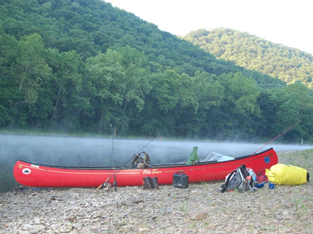 The canoe is newly packed and ready for an excursion on the Potomac.