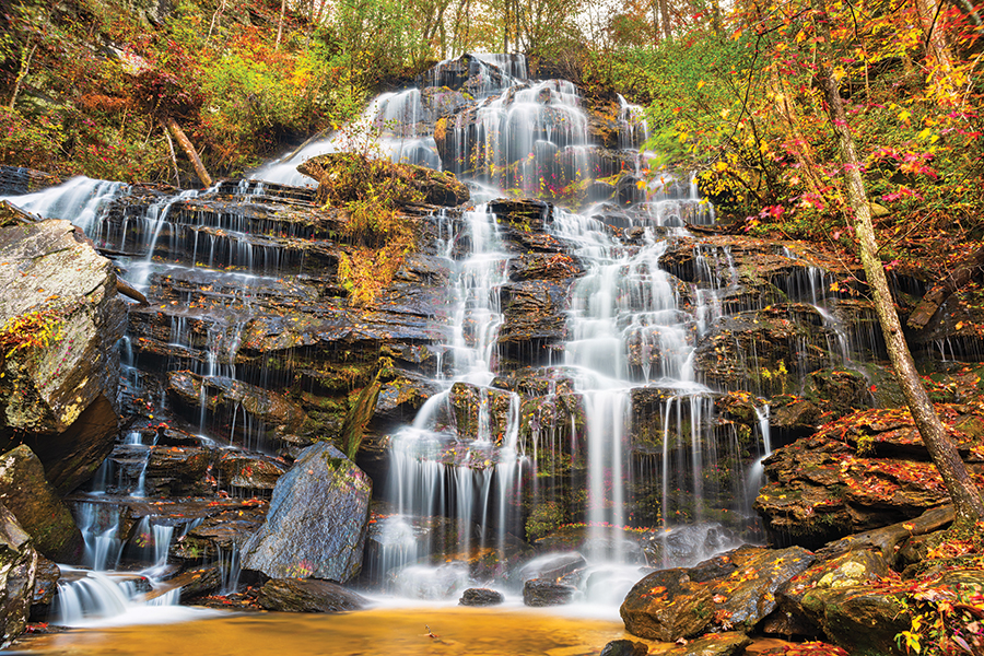 Issaqueena Falls offers a picturesque 100-foot cascade.