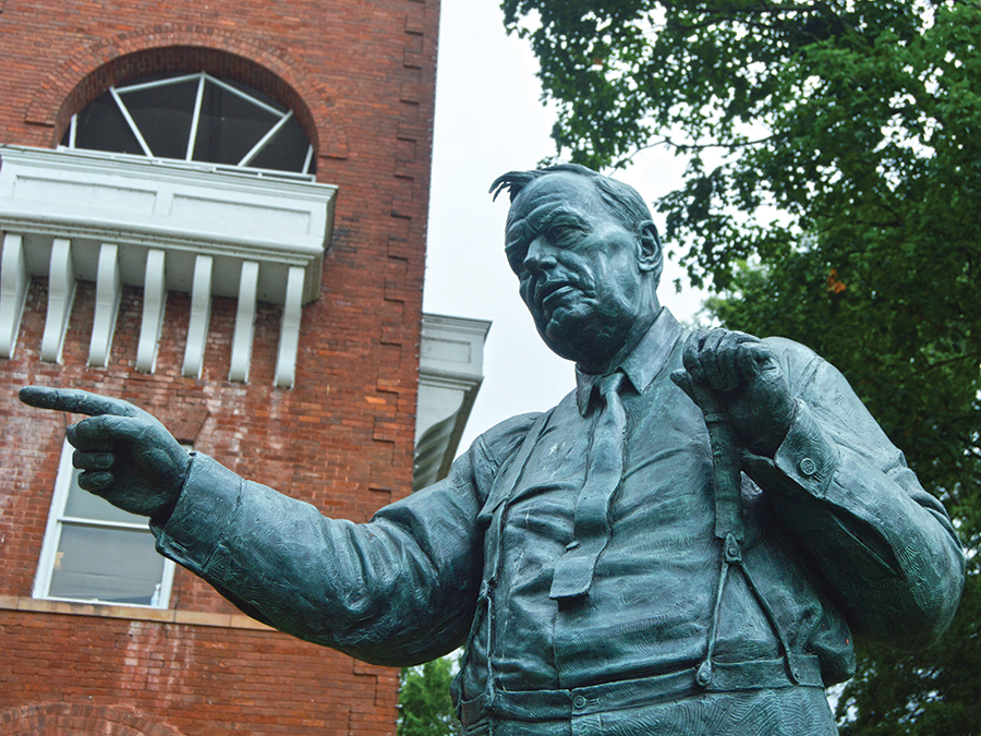 A statue of defense attorney Clarence Darrow stands outside the historic courthouse in Dayton, Tennessee, where the “Monkey Trial” took place in 1925.