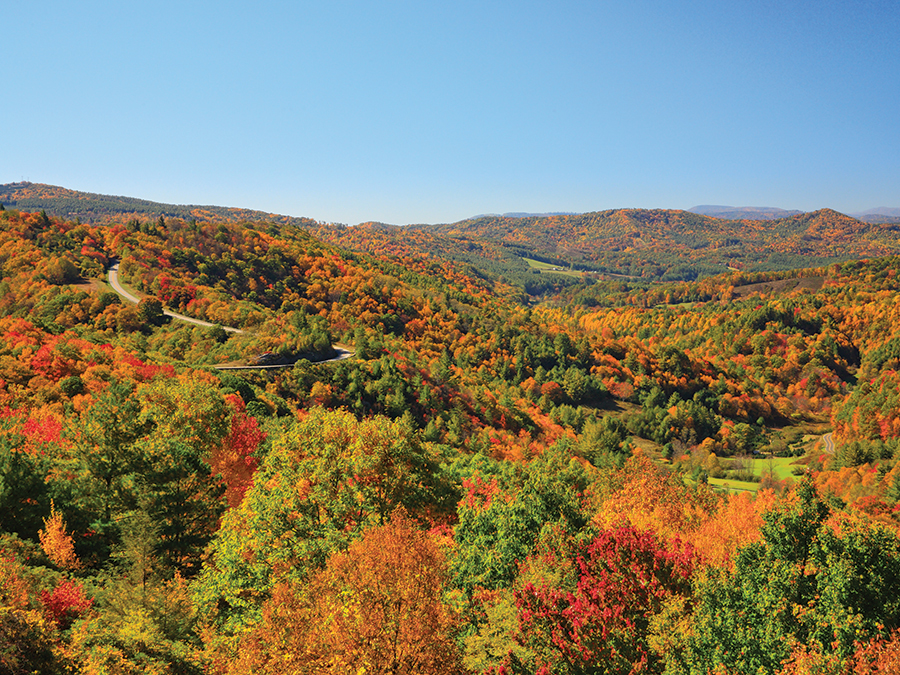 This view, looking south from Bluff Mountain, is of the North Carolina section of the Blue Ridge Parkway near Alligator Rocks.