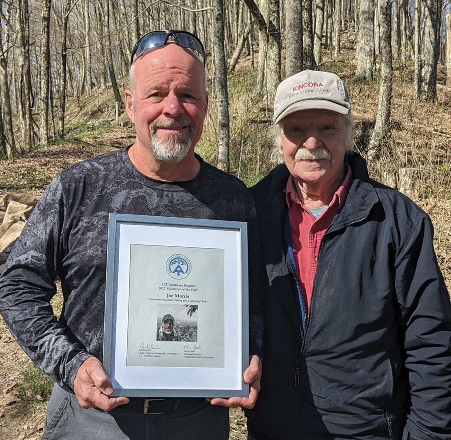 Trail work, difficult and challenging, is in many respects its own reward, but Morris was especially pleased to be named the Appalachian Trail Conference’s Southern Region 2022 Volunteer of the Year.