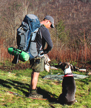 Stephen and pooch Ramsey enjoy some sun at Tar Jacket Ridge, George Washington National Forest, Va.