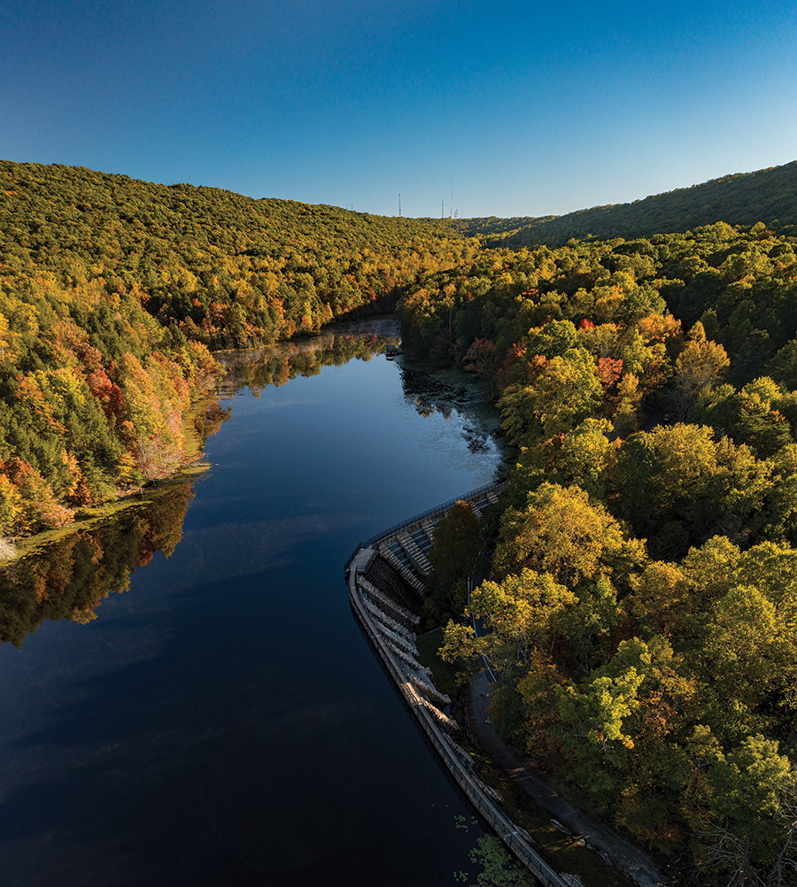 The sun rises over the east rim of Bays Mountain in Kingsport, Tennessee, illuminating the fall foliage and the light steam on the lake. From the photographer: “The dam’s construction was finished in 1916 creating the water source for Kingsport until the city’s water needs outgrew it around 1944.”