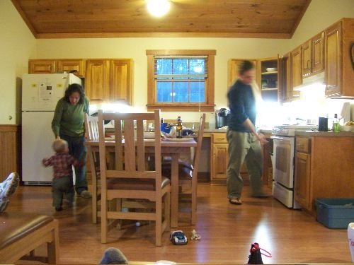 My sister, brother-in-law and nephew in the cabin kitchen at Claytor Lake State Park.