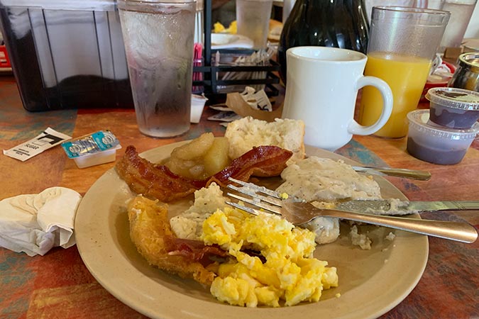 The first group meal in Boone was at the Dan'l Boone Inn, followed by breakfast at Shatley Springs.