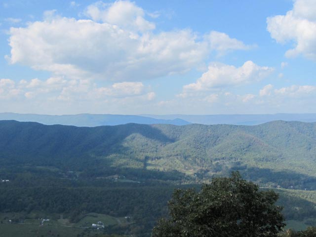 View west from Tinker Cliffs looks across North Mountain, Potts Mountain and into West Virginia.